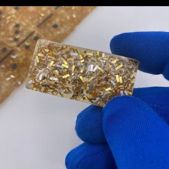 28-Piece Handmade Golden Resin Domino Set | Luxury Dominoes with Gift Pouch - Picture 3 of 8